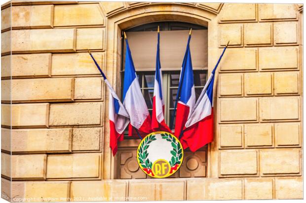 French Flags Government Building Paris France Canvas Print by William Perry