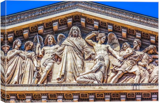 Jesus Final Judgement Statues La Madeleine Church Paris France Canvas Print by William Perry