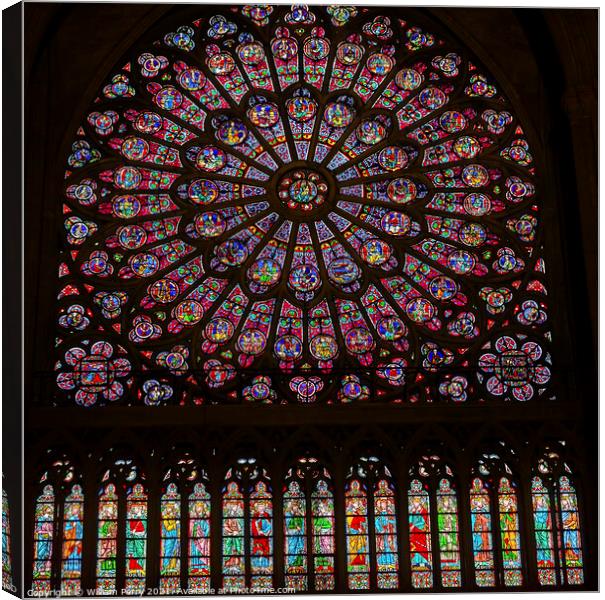 Rose Window Mary Stained Glass Notre Dame Cathedral Paris France Canvas Print by William Perry