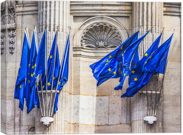 Europe EC Flags Government Building Paris France Canvas Print by William Perry