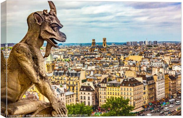 Gargoyle Notre Dame Church Old Buildings Paris France Canvas Print by William Perry