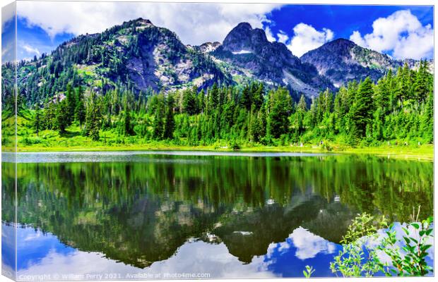 Picture Lake Evergreens Washington USA Canvas Print by William Perry