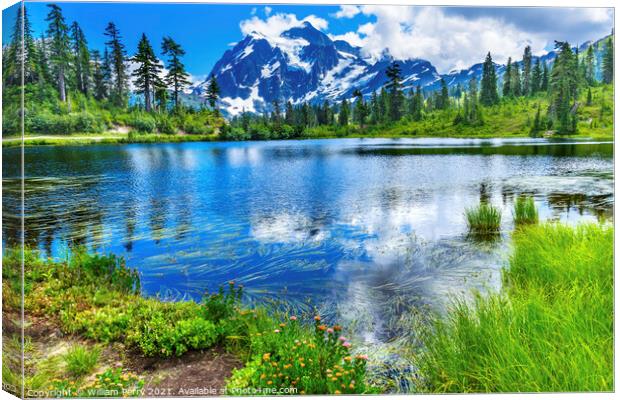 Picture Lake Evergreens Mount Shuksan Washington USA Canvas Print by William Perry