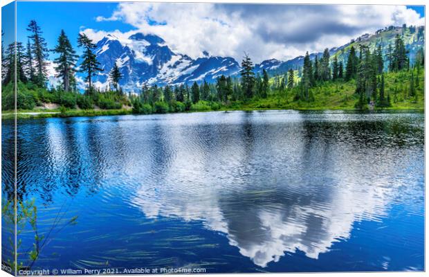 Picture Lake Evergreens Clouds Reflection Mount Shuksan Washingt Canvas Print by William Perry