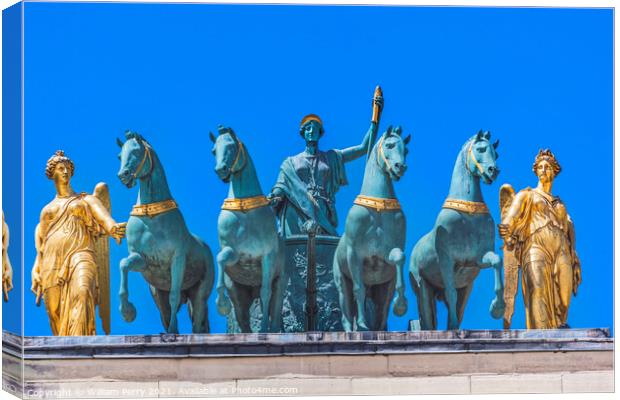 Horses Chariot Statues Arc de Triomphe du Carrousel Paris France Canvas Print by William Perry