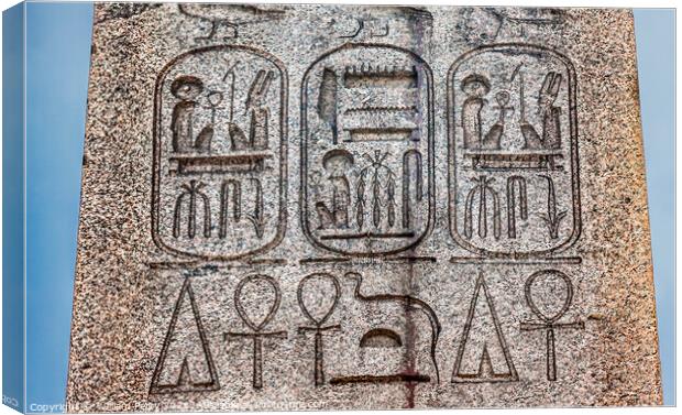 Hieroglyphics Ancient Egyptian Obelisk Paris France Canvas Print by William Perry