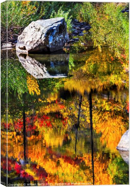 Fall Fire Orange Red Colors Reflection Wenatchee River Valley Le Canvas Print by William Perry