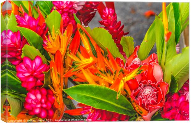 Christmas Flower Arrangement Torch Red Ginger Moorea Tahiti Canvas Print by William Perry