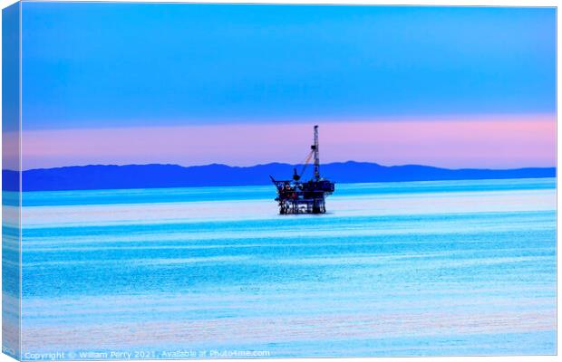 Eilwood Offshore Oil Well Platforms Pacific Ocean Sunset Goleta  Canvas Print by William Perry