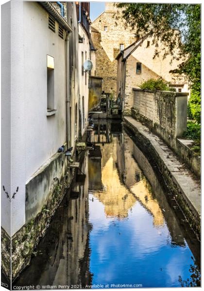 White Buildings City Center Aure River Reflection Bayeux France Canvas Print by William Perry