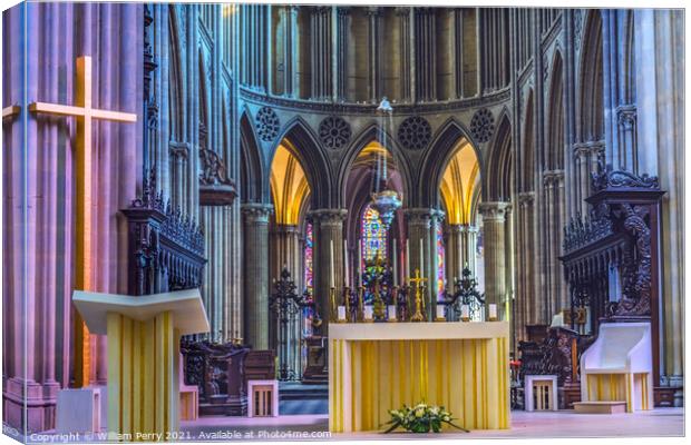 Altar Cross Stained Glass Cathedral Church Bayeux Normandy Franc Canvas Print by William Perry