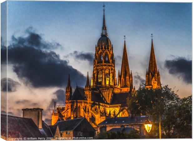 Illuminated Cathedral Nights Lights Church Bayeux Normandy Franc Canvas Print by William Perry