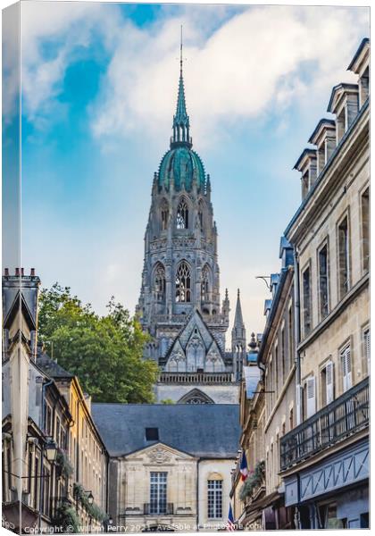 Street Shops Tower Cathedral Church Bayeux Normandy France Canvas Print by William Perry
