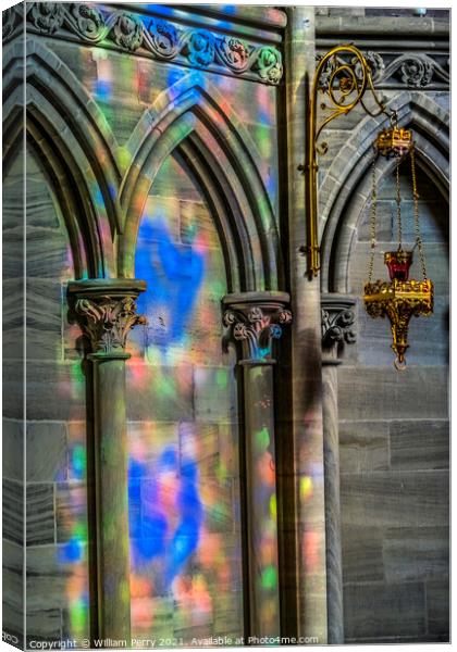 Colorful Reflection Stained Glass Cathedral Bayeux Normandy Fran Canvas Print by William Perry