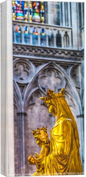 Golden Mary Jesus Statue Stained Glass Cathedral Church Bayeux N Canvas Print by William Perry
