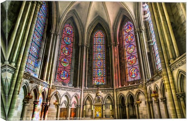 Mary Chapel Stained Glass Reflection Cathedral Church Bayeux Nor Canvas Print by William Perry