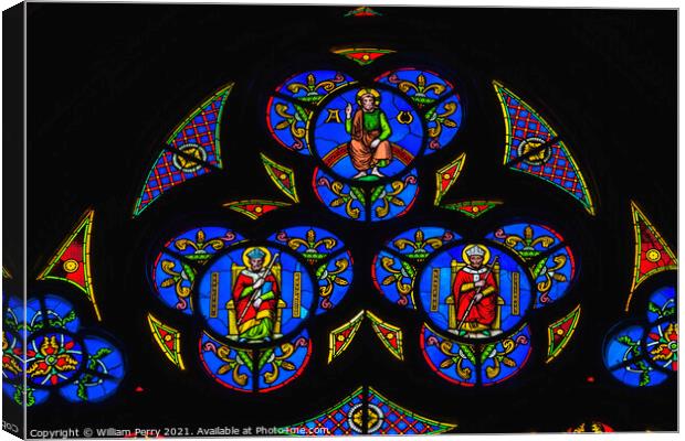 Colorful Jesus Saints Stained Glass Cathedral Church Bayeux Norm Canvas Print by William Perry