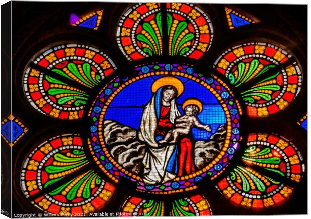 Colorful Virgin Mary Jesus Stained Glass Cathedral Bayeux Norman Canvas Print by William Perry