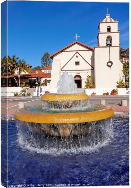 Mexican Tile Fountain Garden Mission San Buenaventura Ventura Ca Canvas Print by William Perry