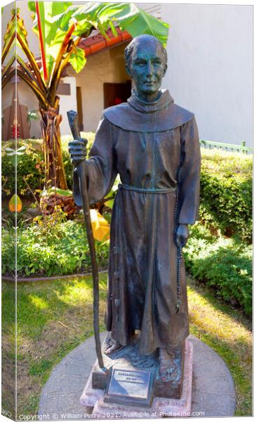 Father Junipero Serra Statue Mission San Buenaventura Ventura Ca Canvas Print by William Perry