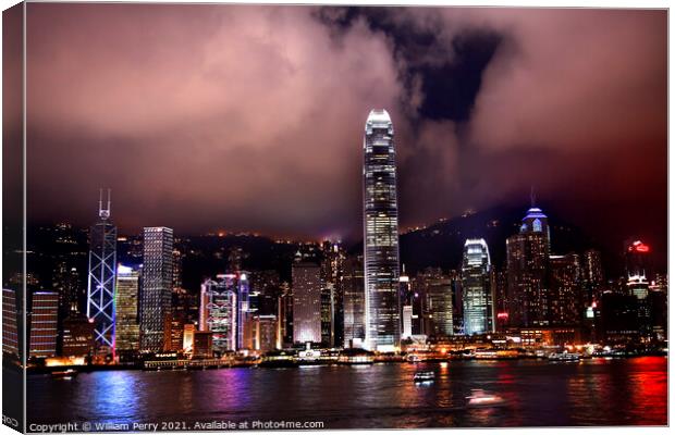 Hong Kong Harbor at Night from Kowloon Canvas Print by William Perry