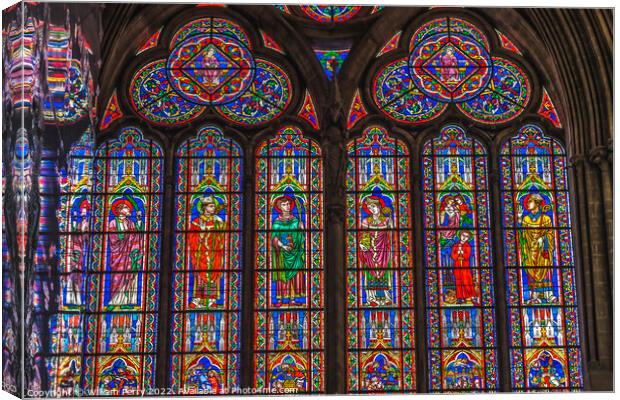 Colorful Saints Bishops Stained Glass Reflection Cathedral Bayeu Canvas Print by William Perry