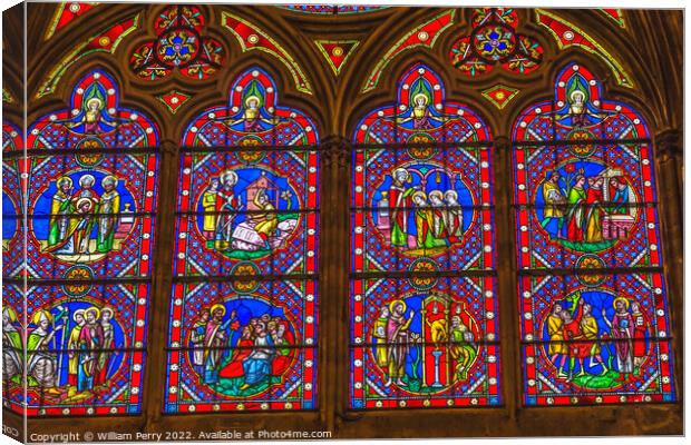 Colorful Old Medieval Stained Glass Cathedral Church Bayeux Norm Canvas Print by William Perry