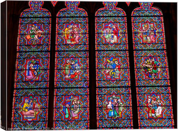 Colorful Old Medieval Stained Glass Cathedral Church Bayeux Norm Canvas Print by William Perry