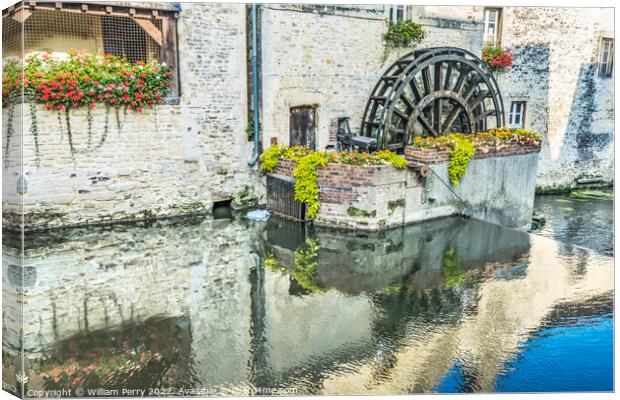Old Buildings Mill Aure River Bayeux Center Normandy France Canvas Print by William Perry