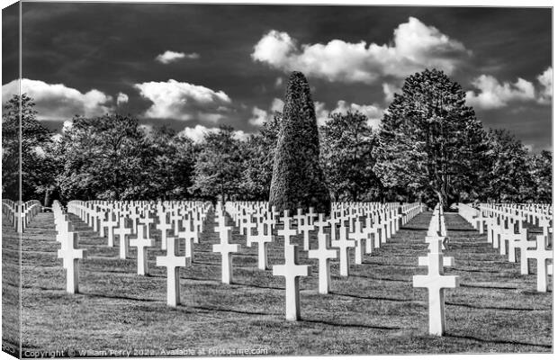 Black White Crosses American Military World War 2 Cemetary Norma Canvas Print by William Perry