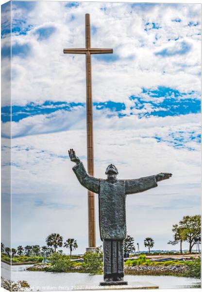 Large Cross Father Statue Mission Nombre Dios Saint Augustine Fl Canvas Print by William Perry