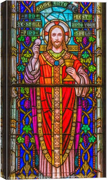 Jesus Invitation Eucharist Stained Glass Church Saint Augustine  Canvas Print by William Perry