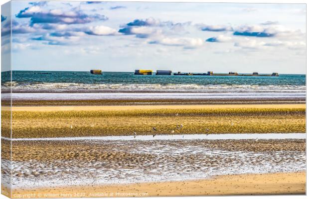 Beach Artificial Port Mulberry Harbor Arromanches-les-Bains Normandy  Canvas Print by William Perry