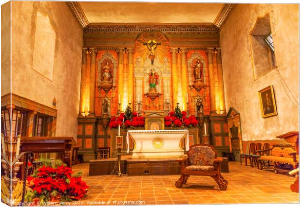 Basilica Cross Mary Statue Altar Mission Santa Barbara Californi Canvas Print by William Perry