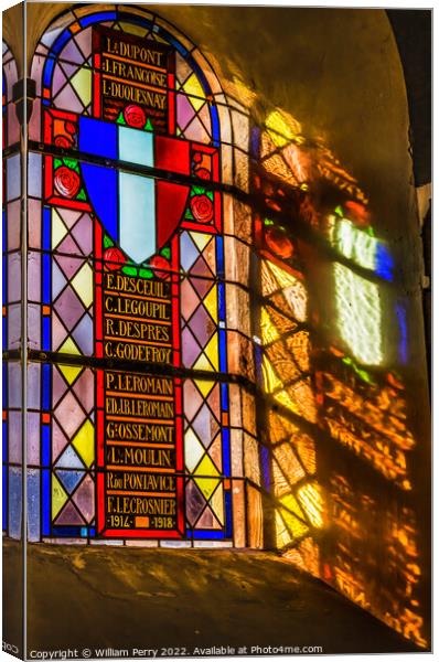 Memorial Stained Glass Saint Laurent Church Normandy France Canvas Print by William Perry