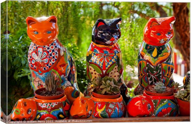 Mexican Colorful Ceramic Cats Old San Diego California Canvas Print by William Perry