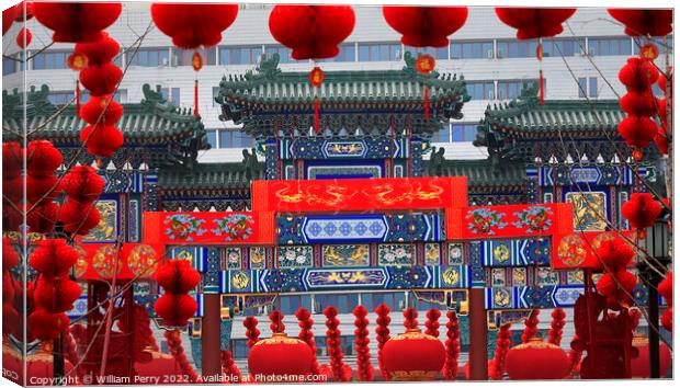 Chinese Gate  Chinese Lunar New Year Decorations Beijing China Canvas Print by William Perry