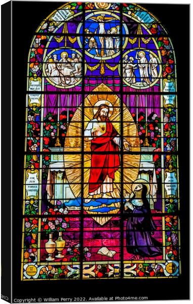 Jesus Stained Glass Church St Marie Eglise Normandy France Canvas Print by William Perry