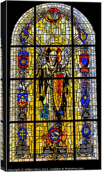 Paratrooper Stained Glass St Marie Eglise Normandy Canvas Print by William Perry