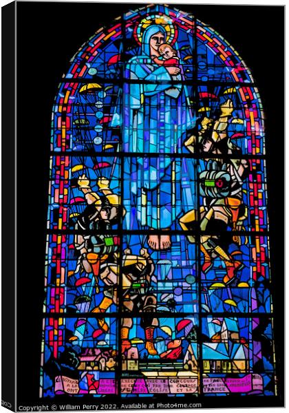 Mary Paratrooper Glass Church St Marie Eglise Normandy France Canvas Print by William Perry