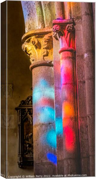 Stained Glass Reflection Church St Marie Eglise Normandy France Canvas Print by William Perry