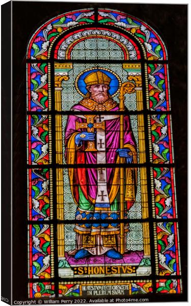 Saint Honestus Stained Glass Nimes Cathedral Gard France Canvas Print by William Perry