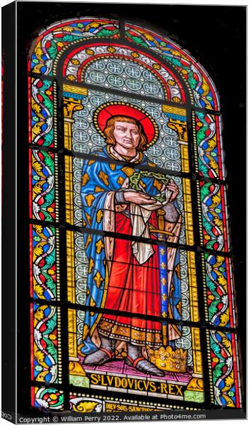 Saint King Louis Stained Glass Nimes Cathedral Gard France Canvas Print by William Perry