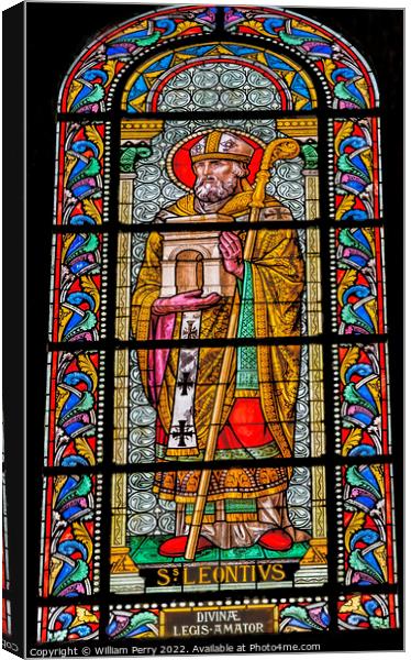 Saint Leontius of Frejus Stained Glass Nimes Cathedral France Canvas Print by William Perry