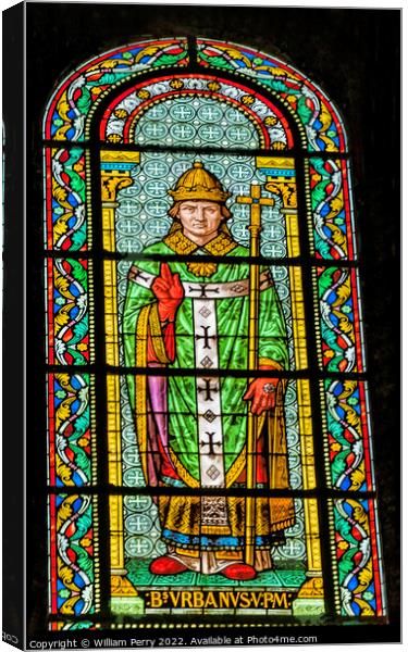 Pope Saint Urban V Stained Glass Nimes Cathedral Gard France Canvas Print by William Perry