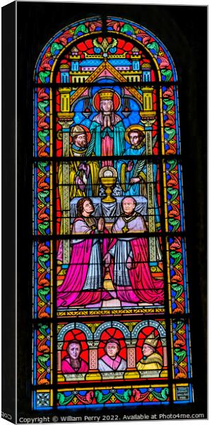 Virgin Mary Stained Glass Nimes Cathedral Gard France Canvas Print by William Perry
