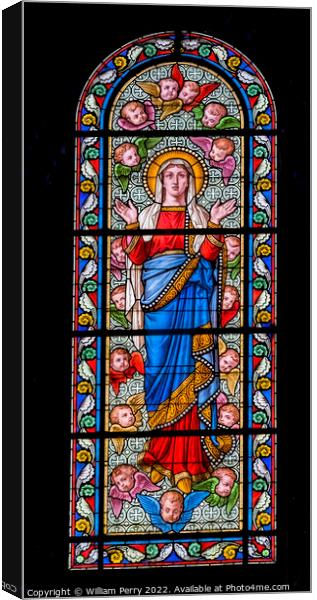 Virgin Mary Angels Stained Glass Nimes Cathedral Gard France Canvas Print by William Perry