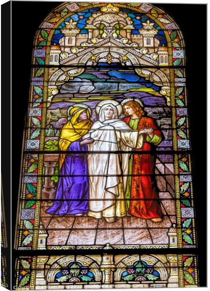 Return Calvary Mary Stained Glass Saint Mary Basilica Phoenix  Canvas Print by William Perry