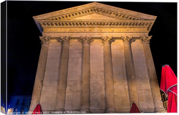 Maison Caree Ancient Roman Temple Night Nimes Gard France Canvas Print by William Perry