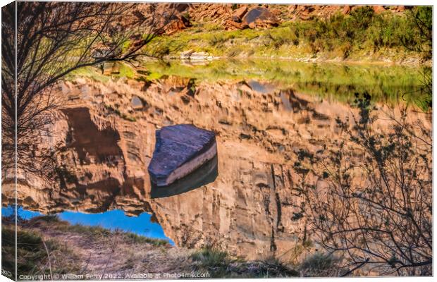 Colorado River Rock Canyon Reflection Moab Utah  Canvas Print by William Perry